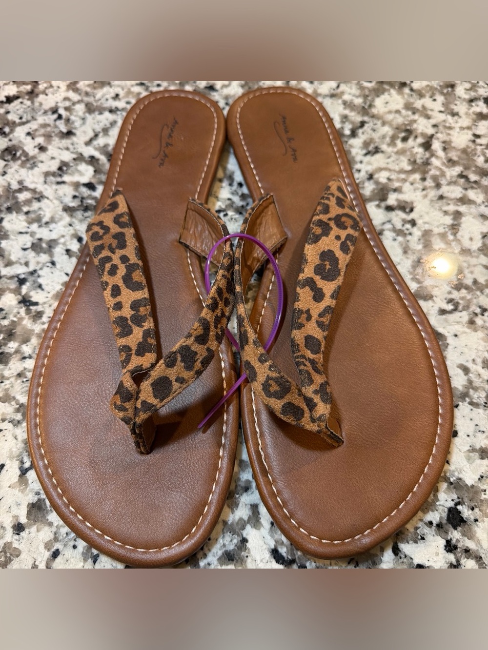 Women's Brown Leopard-Print Thong Sandals